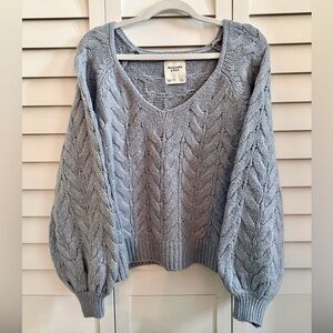 Abercrombie & Fitch Light Gray- Blue V-Neck Sweater
